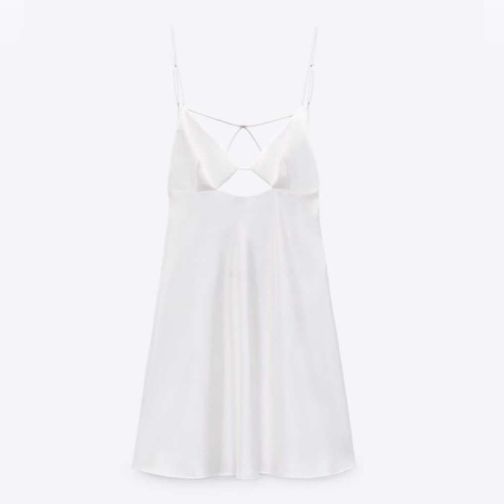 NWT White Zara Satin Effect Silk Bridal Elegant Sexy Low Back Mini Dress Sz XL - Picture 9 of 10